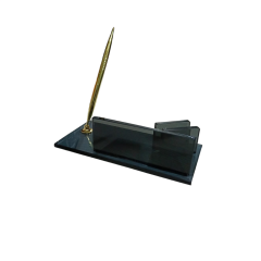 Siyah ve Mavi Cam Masa İsimlik Kalemli