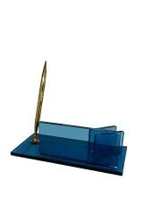 Siyah ve Mavi Cam Masa İsimlik Kalemli